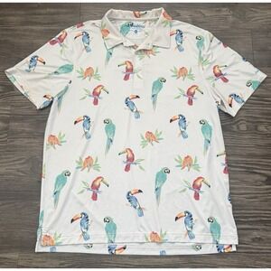 Chubbies Polo Shirt Mens XL‎ Parrot Toucan Macaw Bird Short Sleeve White